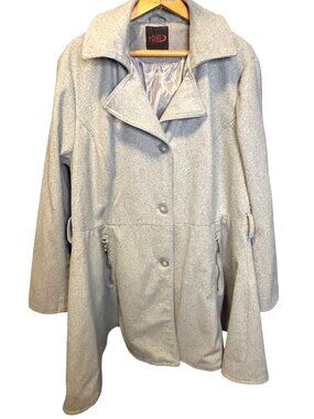 Yoki Gray Wool-Blend Swing Peacoat Zippered Pockets Button Front Size 1XL